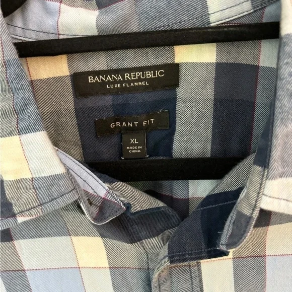 Banana Republic Luxe Flannel Grant Fit Navy/Blue/White w/ Red Stripe Men's XL - Picture 5 of 10